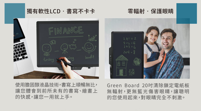 Green Board 20吋電紙板 膽固醇液晶螢幕，書寫方便又快速