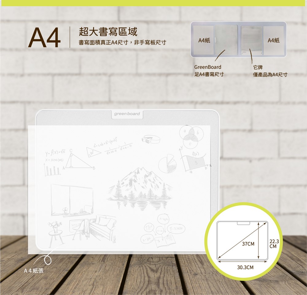 Green Board 15吋磁性手寫板,電動板擦組,超大書寫區域,A4尺寸面板