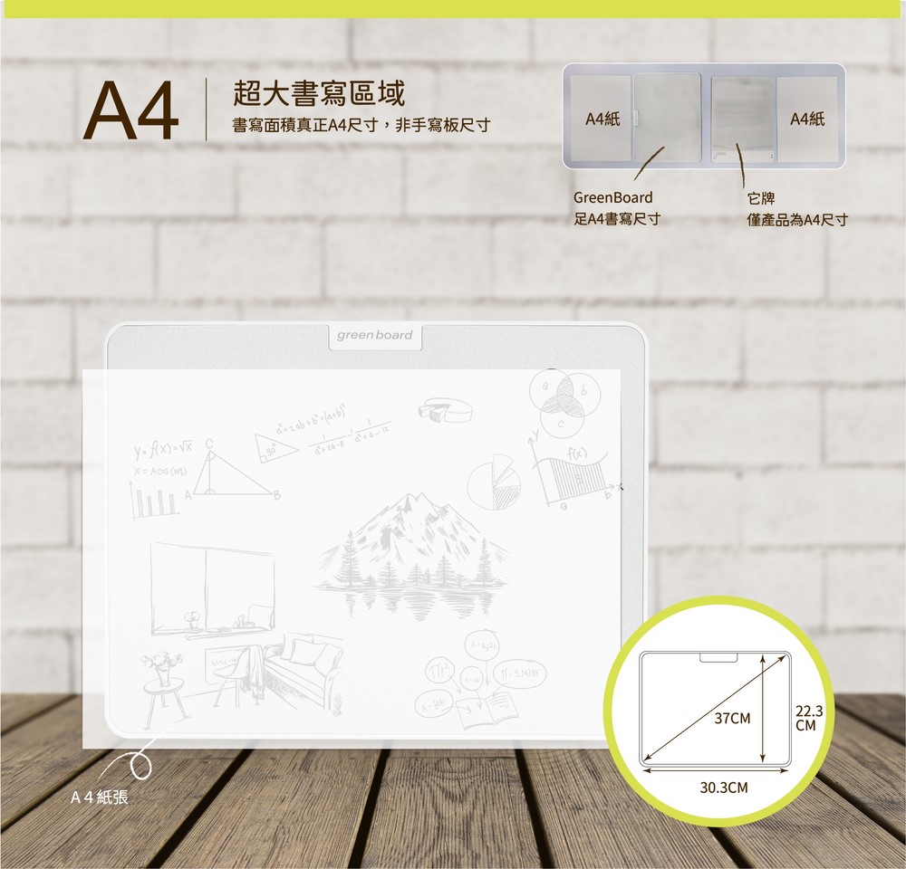 Green Board 15吋磁性手寫板,局部清除電紙板,超薄輕巧,方便攜帶,隨身溝通板