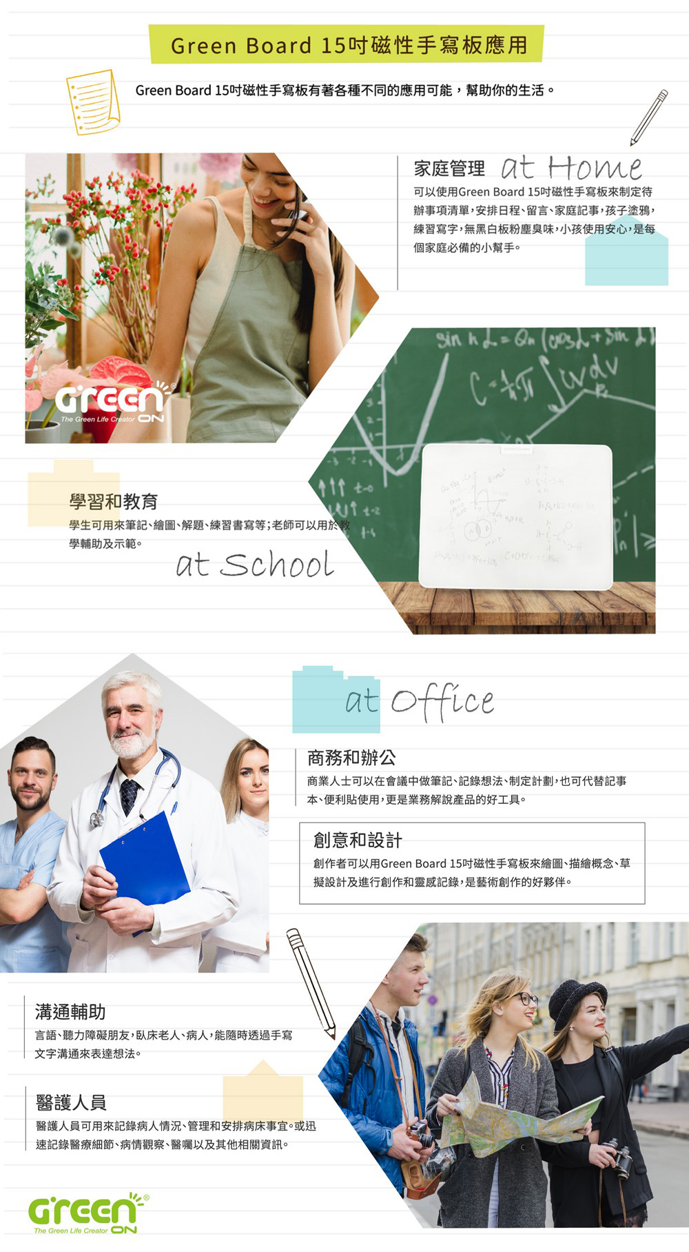 Green Board 15吋磁性手寫板,學習教具,商務辦公,創意設計,無障礙溝通,醫護紀錄手板