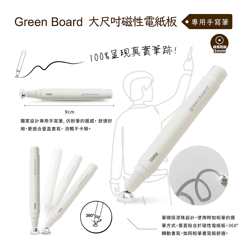 Green Board,大尺寸吋磁性電紙板專用手寫筆,100%呈現真實筆跡