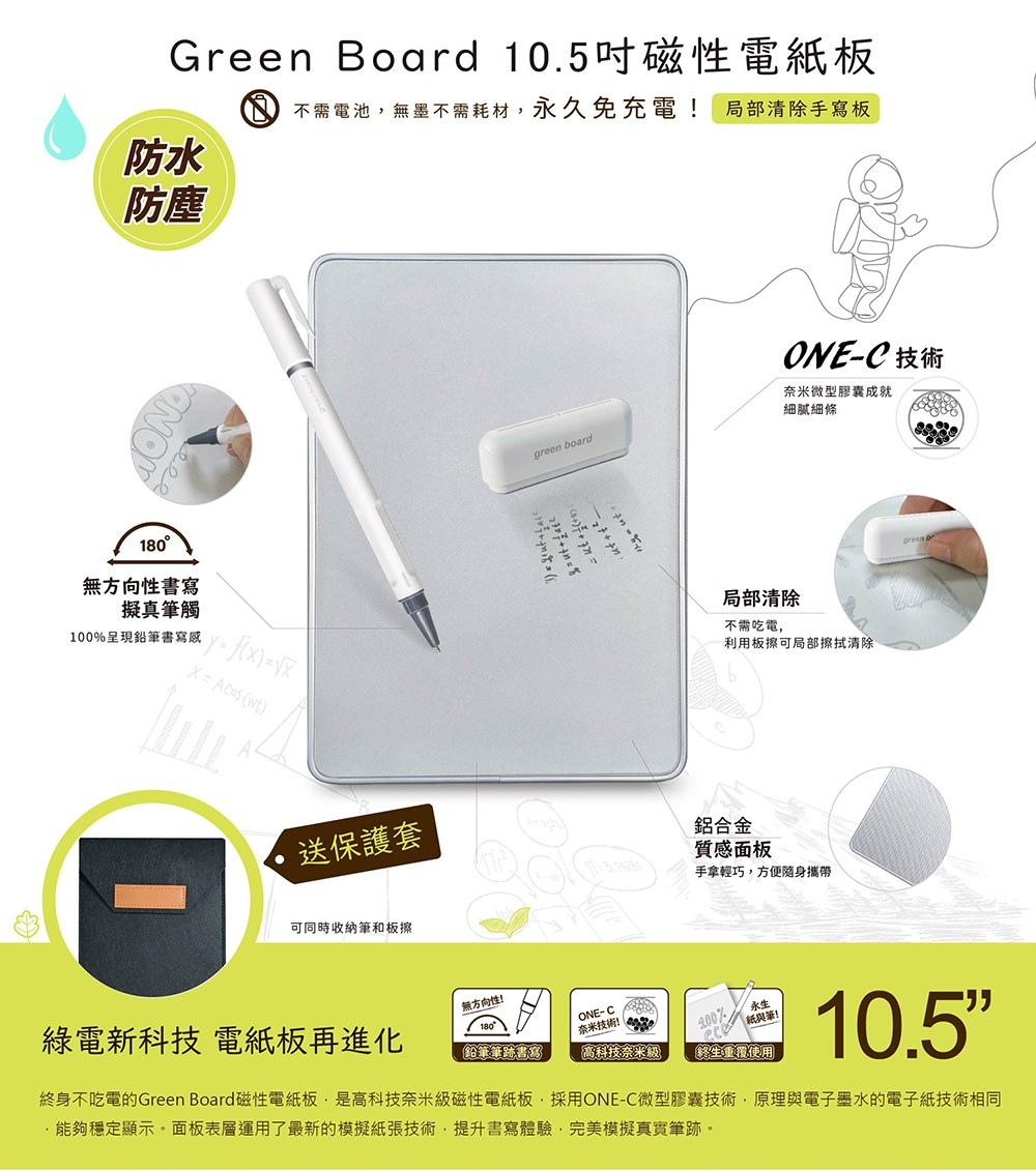 Green Board 10.5" Magnetic Electronic Paperboard 2-Pack Partial Clear Writing Board - Gadgets - Plastic White