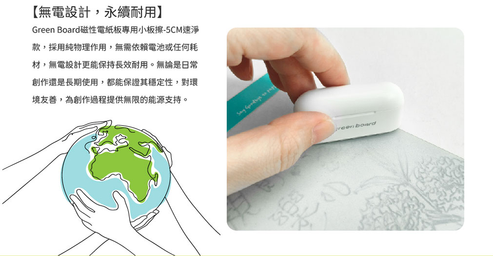 Green Board 磁性電紙板專用板擦,不需使用電池,無墨不需耗材,永久免充電